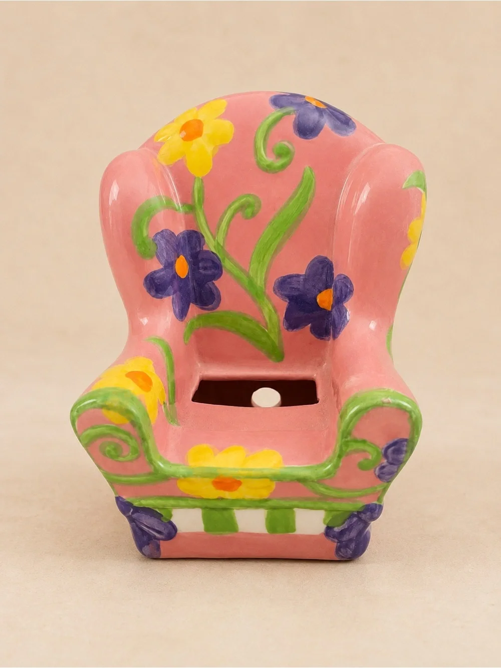 Hand-Painted Floral Ceramic Chair Cell Phone Holder | Pink Cottagecore Decor